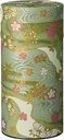 Japanese Tea Canister Tin Shikisai(Four Seasons Color) Green/Double Lid/Japanese Washi Paper Pasted /200g Tea Capacity/Loose Leaf Tea Storage/Storage Container with Lid