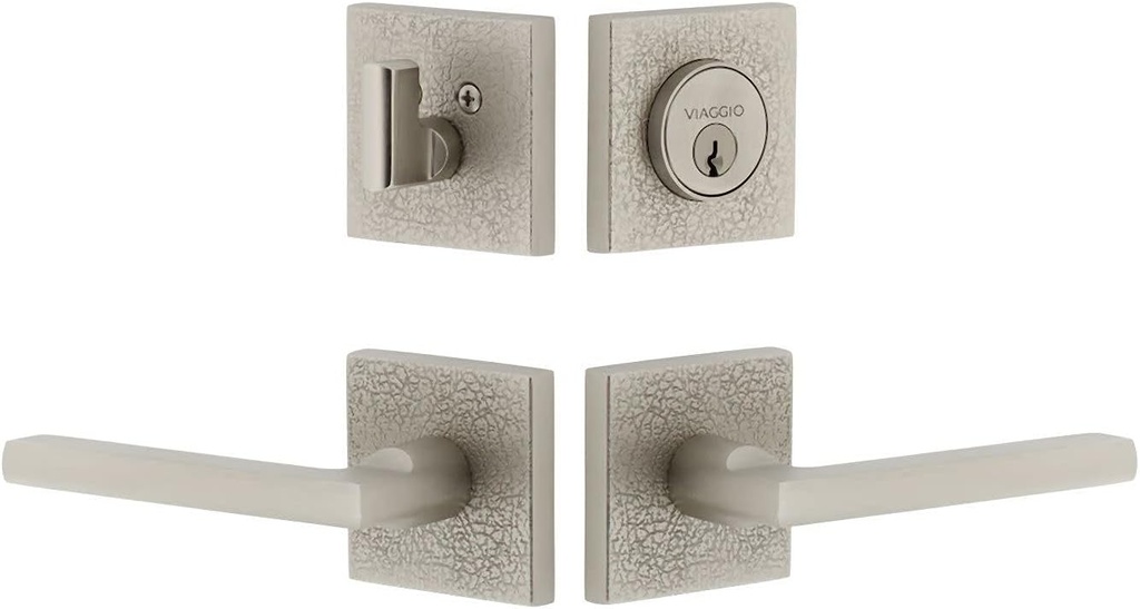 Viaggio QADMLTMIL_Combo_238_RH Motivo Right Handed Solid Brass Single Cylinder Keyed Entry Door Lever Set and Deadbolt Combo Pack - 2-3/8" Backset - Satin Nickel