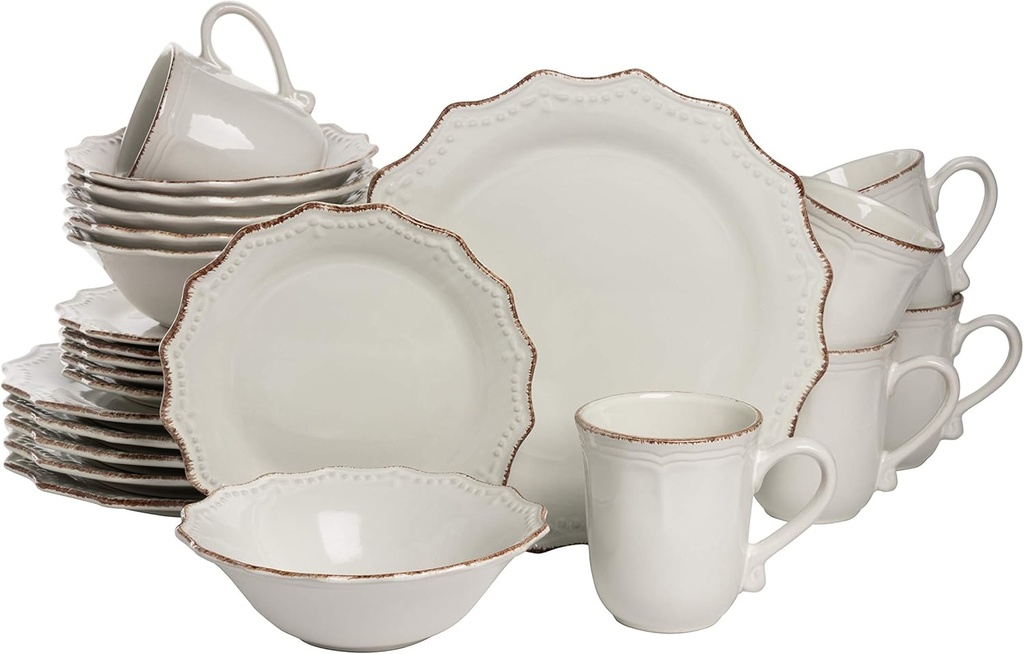 10 Strawberry Street Oxford Cream 24 Piece Dinnerware Set