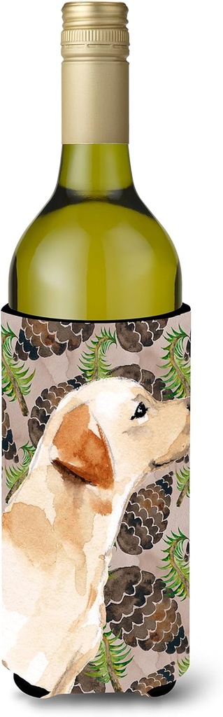 Caroline's Treasures BB9598LITERK Yellow Labrador #2 Pine Cones Wine Bottle Hugger Bottle Cooler Sleeve Hugger Machine Washable Collapsible Insulator Beverage Insulated Holder