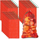 Berlune 50 Pcs Reusable Mesh Bags 18 x 30'' Holds 44 Lbs Onion Fruit Vegetable Seafood Storage Bags for Grocery Packaging Supply Net (Red)