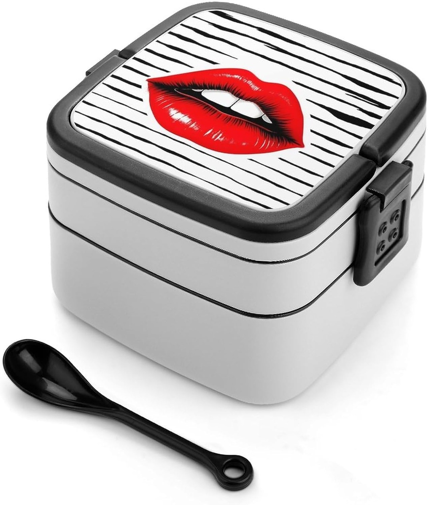 Bento Lunch Box for Women Lunch Containers for Adults Red Lips Kiss Double Layered Lunchbox Large Capacity Bento Box with Cutlery for Work Picnic Camping Travel, style