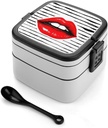 Bento Lunch Box for Women Lunch Containers for Adults Red Lips Kiss Double Layered Lunchbox Large Capacity Bento Box with Cutlery for Work Picnic Camping Travel, style