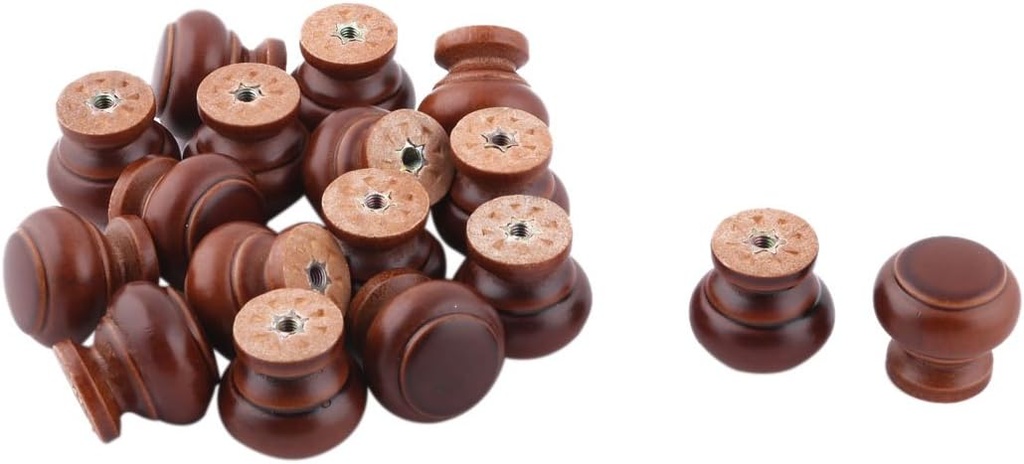 uxcell Wood Household Door Window Cabinet Cupboard Pull Knob Handgrip 17pcs Dark Brown