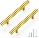 Estmoon 30 Pack Brushed Brass Cabinet Handles Gold 3 Inch Hole Center Cabinet Pulls Stainless Steel Drawer Handles Kitchen Cabinet Hardware Pulls for Cabinets and Drawers - 5" Length, 3" Hole Center