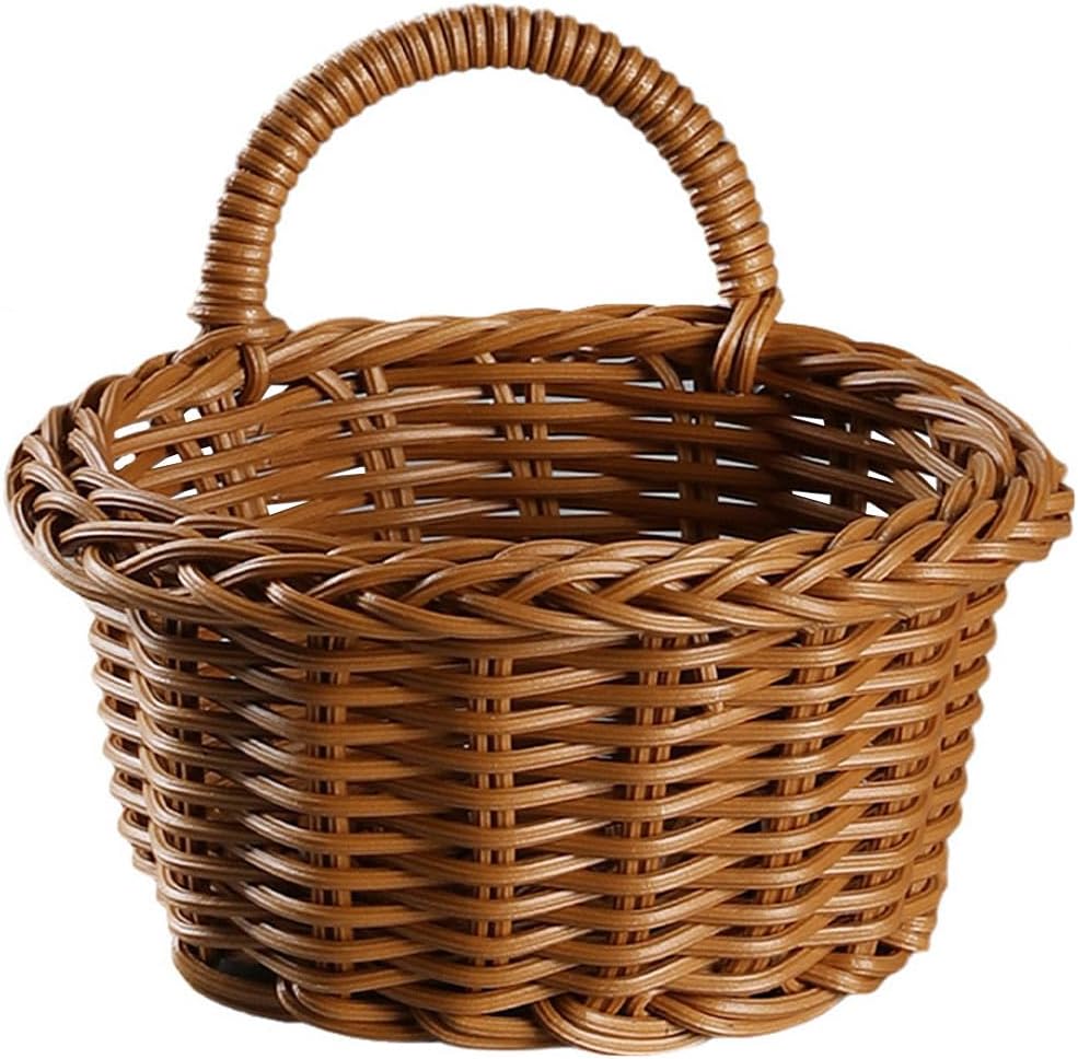 LIFKOME Wall Mounted Storage Basket 5.5 Inch Rattan Hanging Organizer for Kitchen Garlic Onion Vegetable Holder Rustic Mesh Basket for Home Balcony Decoration