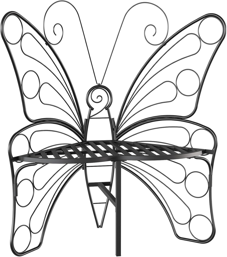 Butterfly Shaped Outdoor Bench, Black Garden Bench for Outdoor with Sturdy Stable Metal Frame, Butterfly Chair Butterfly Bench Outdoor for Garden, Yard, Balcony, Lawn (Black)