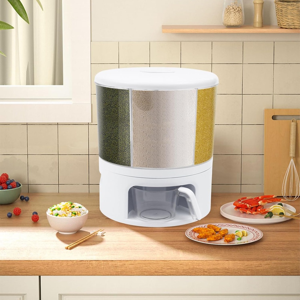24 Lb Rice and Grain Storage Container, 360° Rotating Food Dispenser Measuring Cylinder with Lid Moisture Resistant Household, Airtight Storage of Rice and Other Small Beans