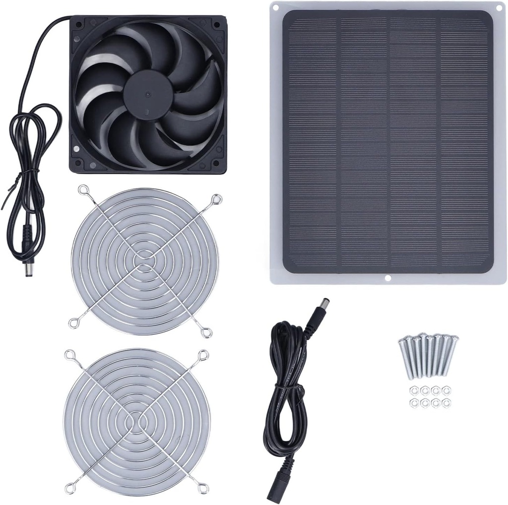 Solar Panel Fan Kit, 6W Solar Powered Ventilation Fan Kit with Protecting Net Waterproof Solar Powered Roof Vent Exhaust Fan for Small Chicken Coops Greenhouses Outdoor