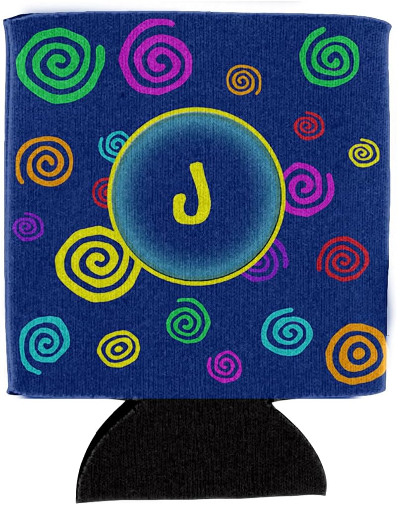 Caroline's Treasures CJ1011-JCC Letter J Initial Monogram - Blue Swirls Can or Bottle Hugger Cooler Washable Drink Sleeve Collapsible Beverage Insulated Holder, Can Hugger, Multicolor