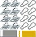 8 Pcs 304 Stainless Steel 2.31 Inches Pad Eye Hooks and 8 Pcs 304 Stainless Steel Snap Hooks,Screw Ceiling Hooks,Outdoors String Lights Hangers,Shade Sail Hardware with Screws Anchors