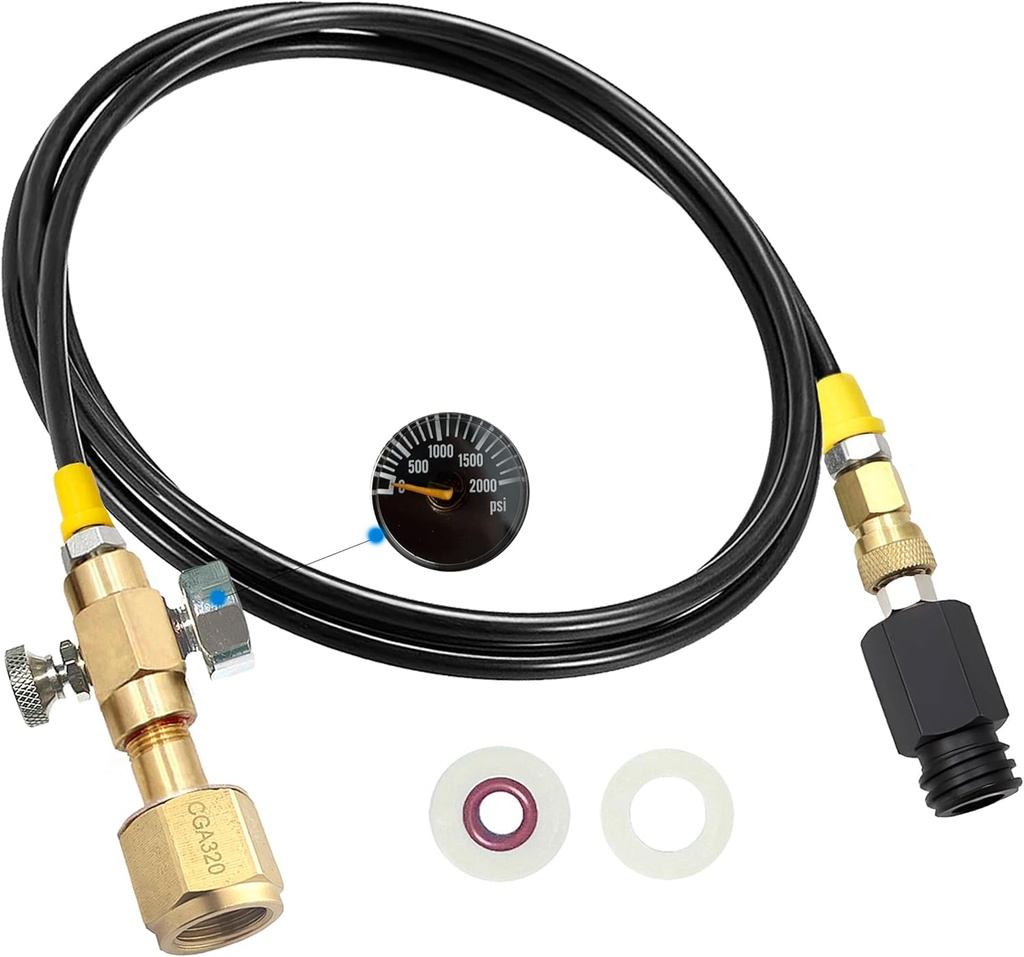 60in CGA320 Co2 Tank adapter directly to the soda machine, Adapter for TR21-4 Soda Water Machine Compatible with Fizzi/One Touch/JET/Aqua Fizz/Soda Maker (with Pressure Gauge)