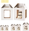 Tall Cake Boxes 6 Windows with handle, In 3 Size 10x10x10&12x12x12&14x14x14inch Cake Carrier,Square Cake box,Take Out Transport Containers for Wedding, Birthday, Party(5Pcs-White)