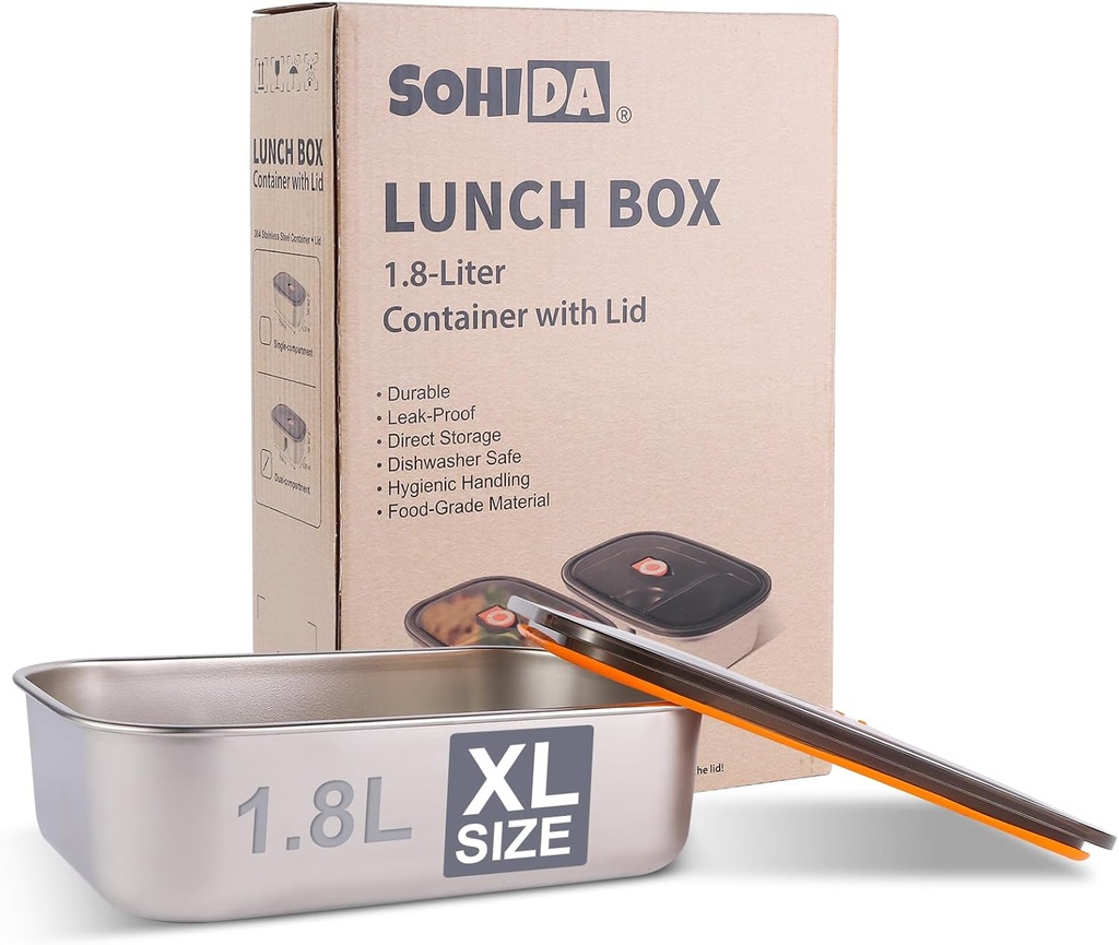 1.8L Stainless Steel Inner Container with Lid – Single Compartment, Removable, Dishwasher Safe, Compatible with 1.8L Electric Heated Lunch Box