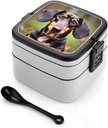 Dachshund Weiner Pet Dogs Bento Box Double-Layer Bento Lunch Container with Spoon And Invisible Handle Adult Leak-Proof Lunchbox for Dining Out Work Picnics Travel