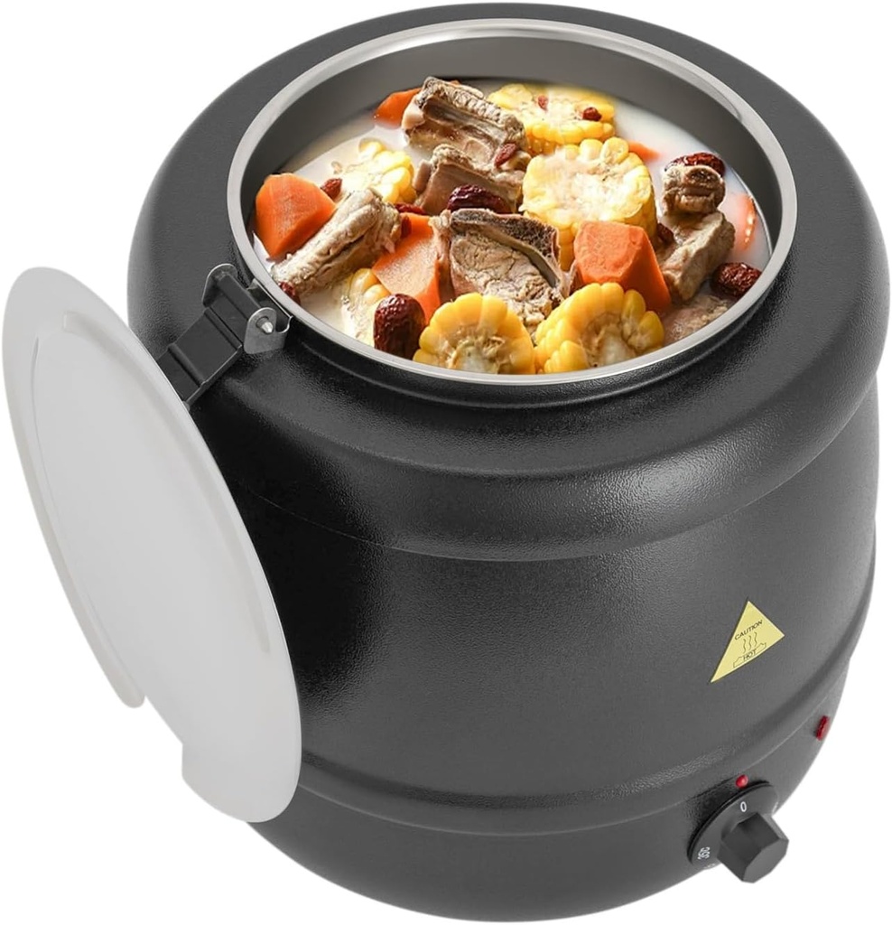 Soup Warmer, 110V Electric Sup Warmer Pot, Stainless Steel Insert Pot, 10.5 Quarts Food Warmer with Lid, for Parties Restaurant Buffet Big Family, Black