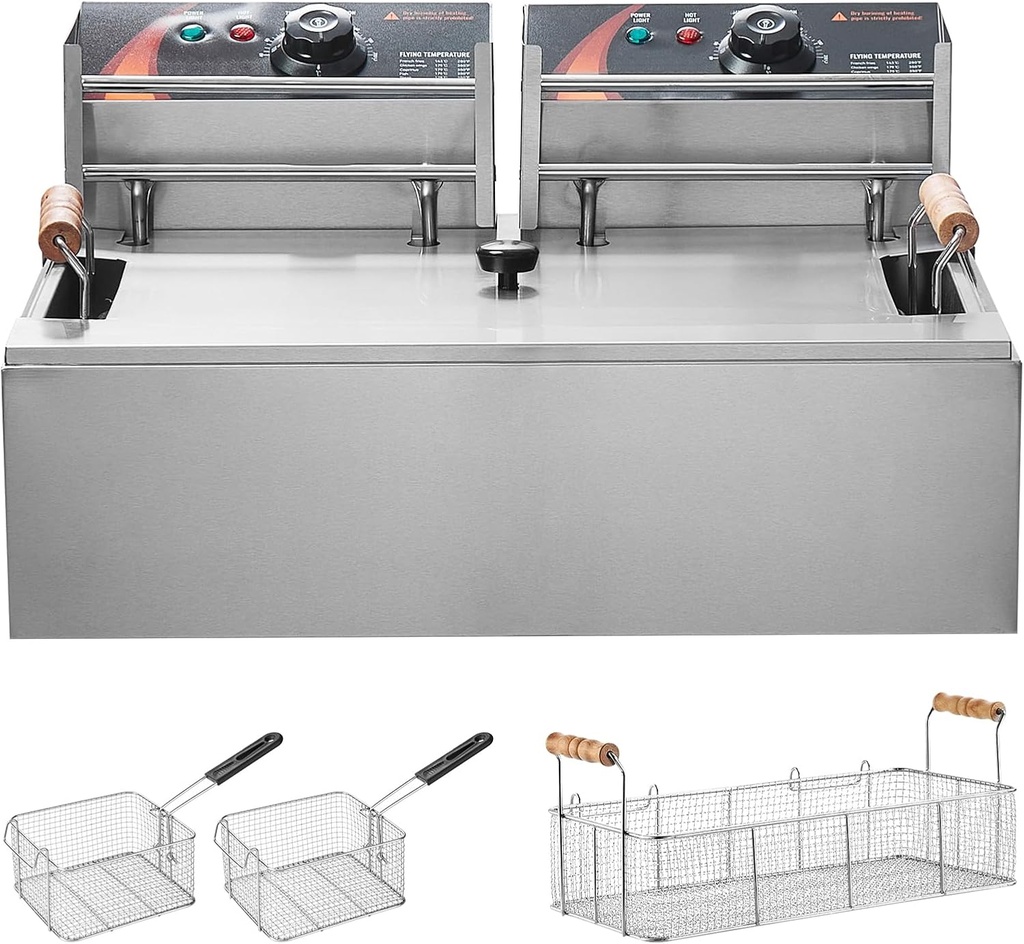 Happybuy Commercial Deep Fryer, 3000W Electric Turkey Fryer with 3 Removable Baskets, Large Capacity 18Qt / 17L Stainless Steel Countertop Single Oil Fryer, for Kitchen, Restaurant Use, Silver