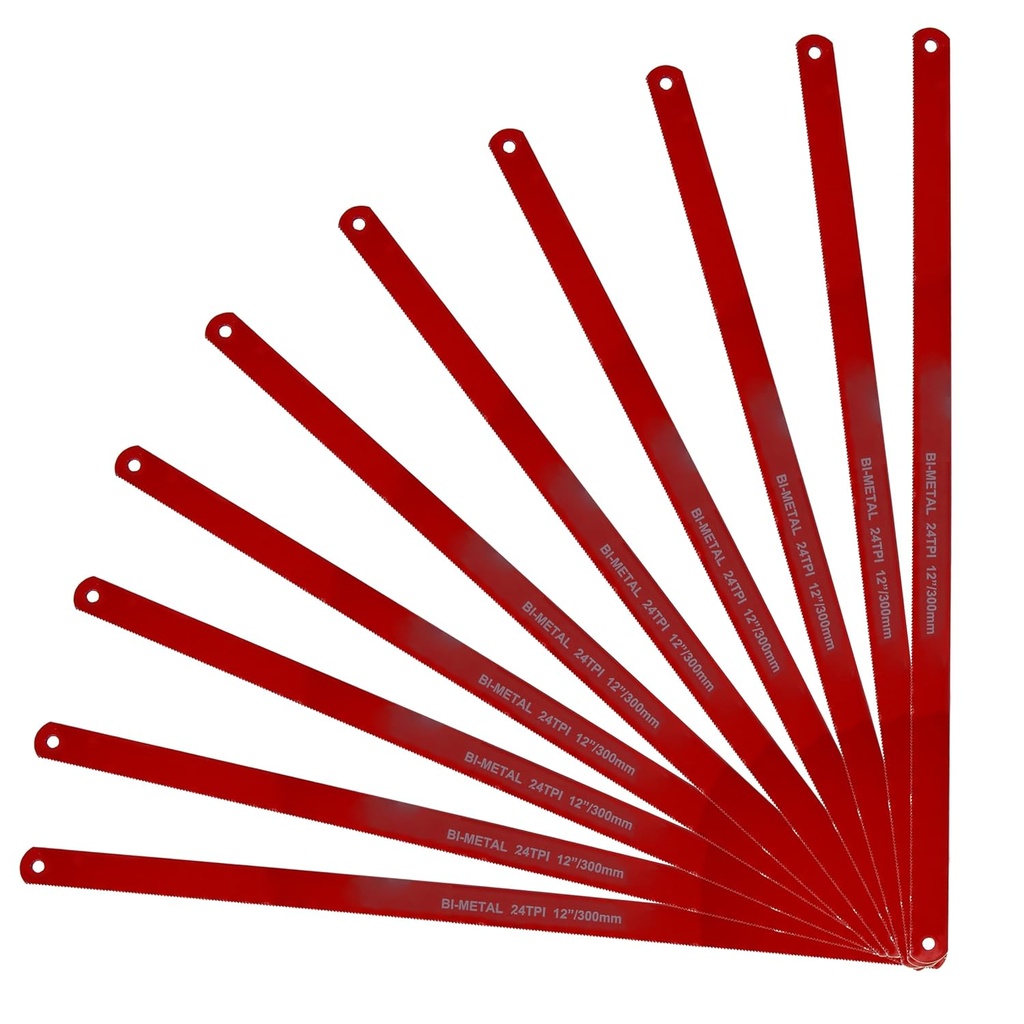 12" Hacksaw Blades Replacement (10 Pack) Bi-Metal 24 TPI 32TPI High Speed Steel Teeth with Case