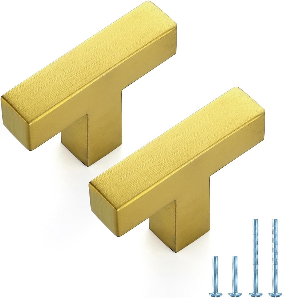 JOY DECOR 2 Pack Gold Cabinet Handles, 2 Inch Single Hole Cabinet Pulls – Square Stainless Steel Kitchen Knobs for Drawers, Dressers, Cupboards & Vanities