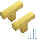 JOY DECOR 2 Pack Gold Cabinet Handles, 2 Inch Single Hole Cabinet Pulls – Square Stainless Steel Kitchen Knobs for Drawers, Dressers, Cupboards & Vanities