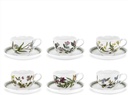 Portmeirion Botanic Garden 10oz Teacup and Saucer - Set of 6 | Assorted Floral Motifs | Fine Earthenware | Chip Resistant Glaze | Dishwasher, Microwave, Freezer, Oven Safe | Made in England