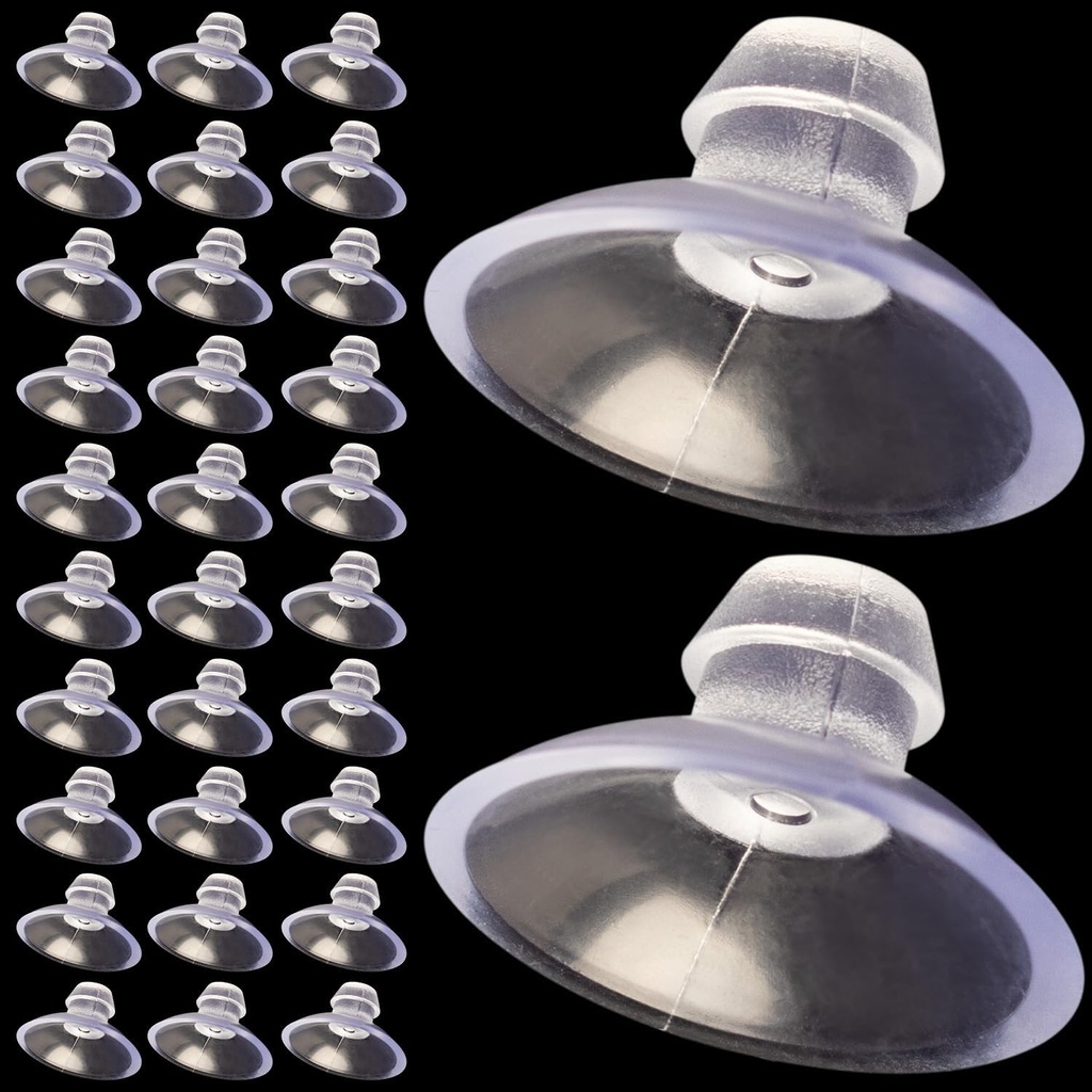 30pcs Clear Rubber Round Non-Slip Suction Cups for Glass Table, Cabinet Doors, Fish Tank, Bathroom Tile, Kitchen Sink - 20mm Diameter, 7mm Stem Length