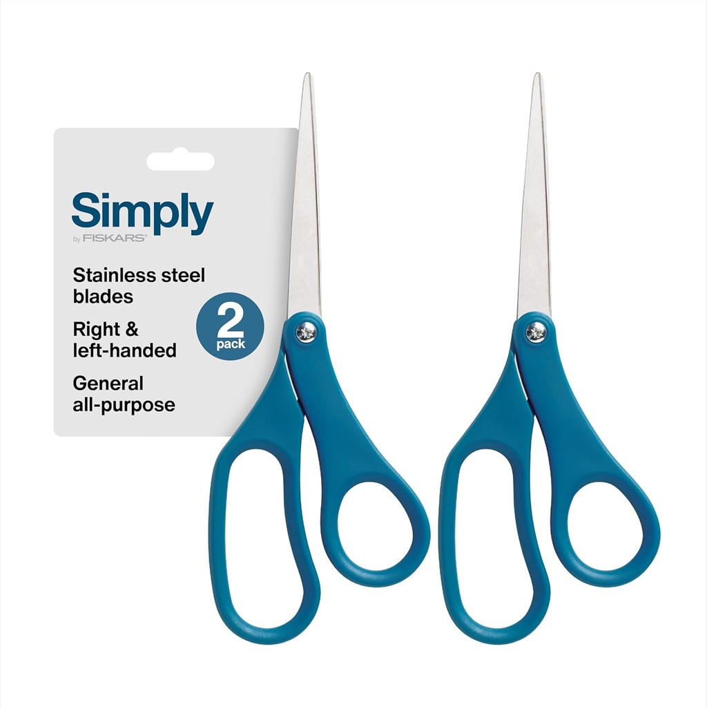 Fiskars 2-Pack 8" Scissors for Office - Stainless Steel Scissors - All Purpose Cutting for Home, Arts & Crafts - Blue