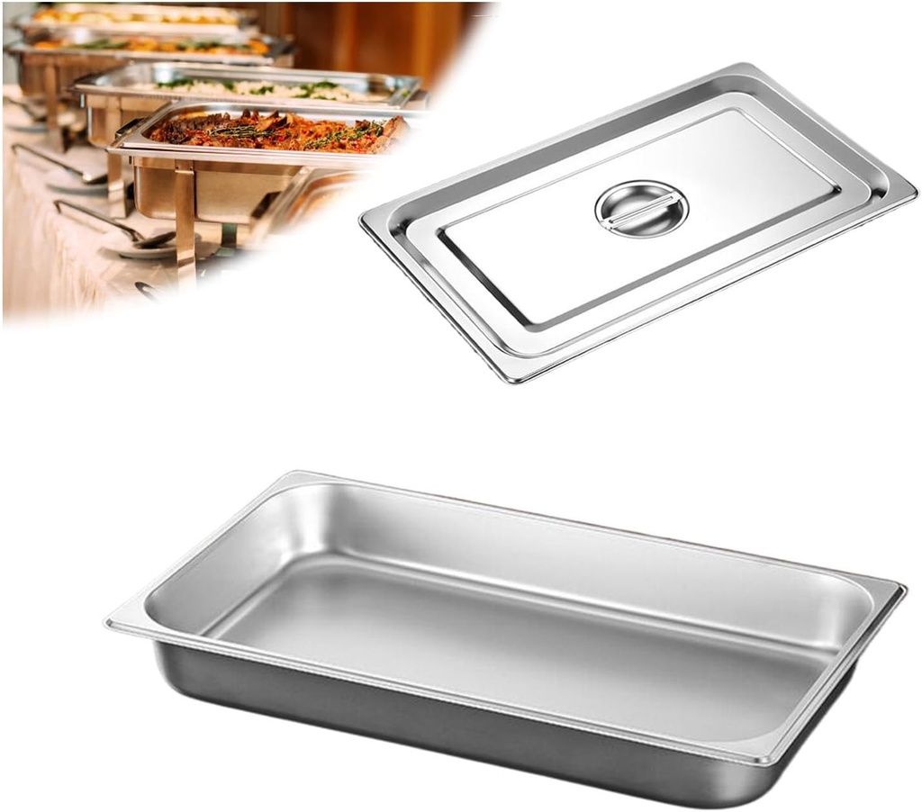 Deep Restaurant Steam Table Pans Container, Commercial Food Pans Stainless Steel,Hotel Buffet Pan Full Size,1/1（53 * 32.5cm）,6.5cm