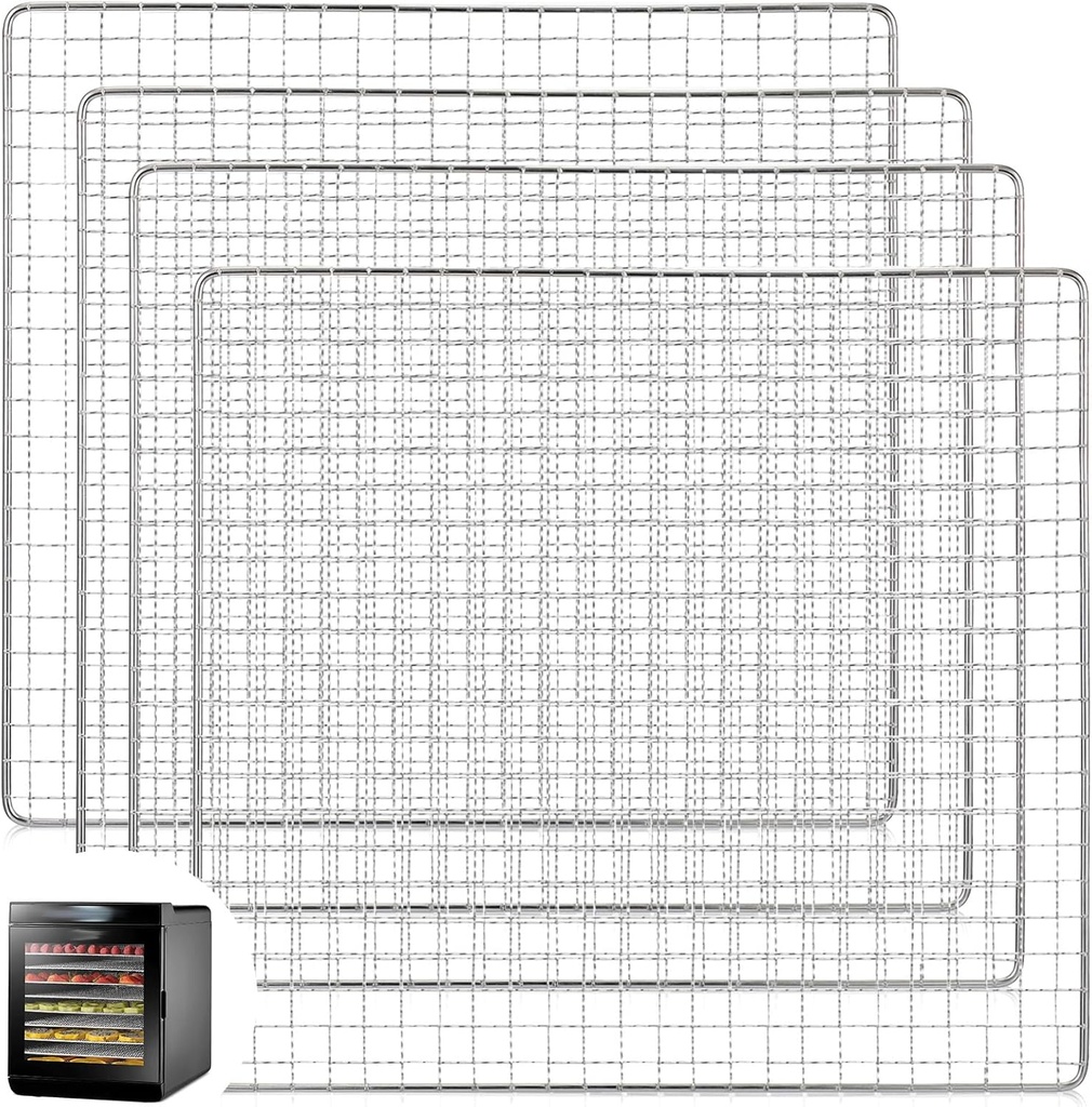 Baderke 13 x 12 Inches Dehydrator Trays Compatible with CP267-FD Only Stainless Steel Dehydrator Drying Mesh Screens Stainless Steel Tray for Drying Fruit Food(4 Pcs)