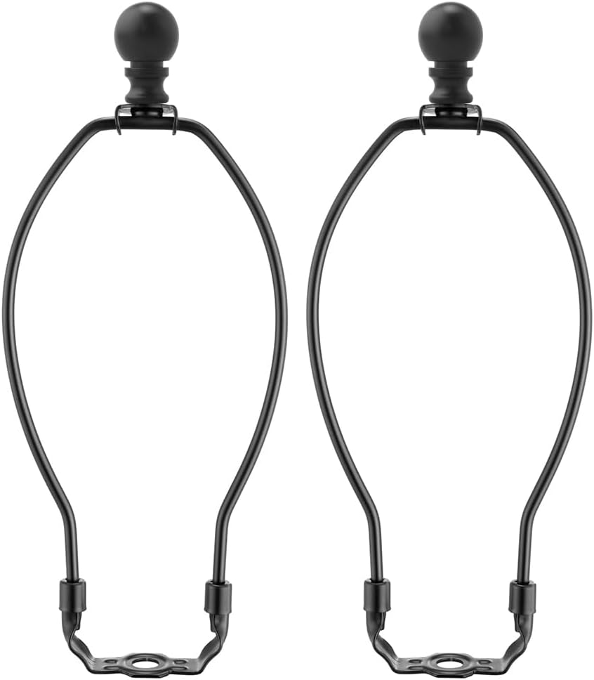10 Inch Lamp Harp, Black 2 Set Lamp Harps and Finial, Metal Lamp Shade Harp Holder, DIY Detachable Lampshade Bracket Adapter Hardware, Replacement Table & Floor Light Accessories Parts Repair