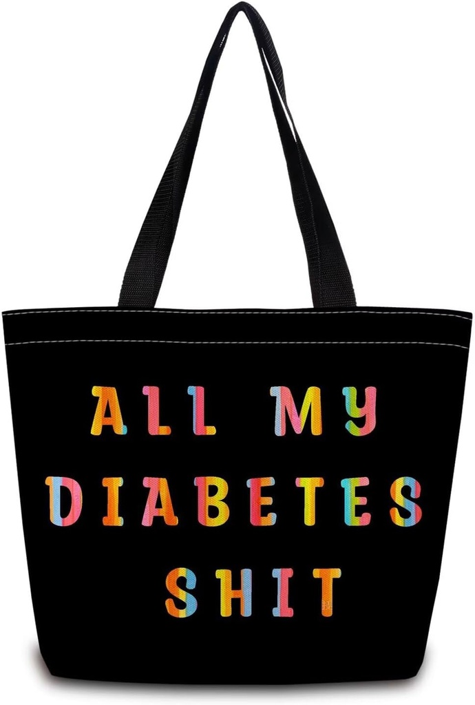 All My Disbetes Tote Bag Reusable Grocery Bags Aesthetic Shopping Shoulder Handbag with Interior Zipper Pocket Stylish All My Disbetes Present for Women