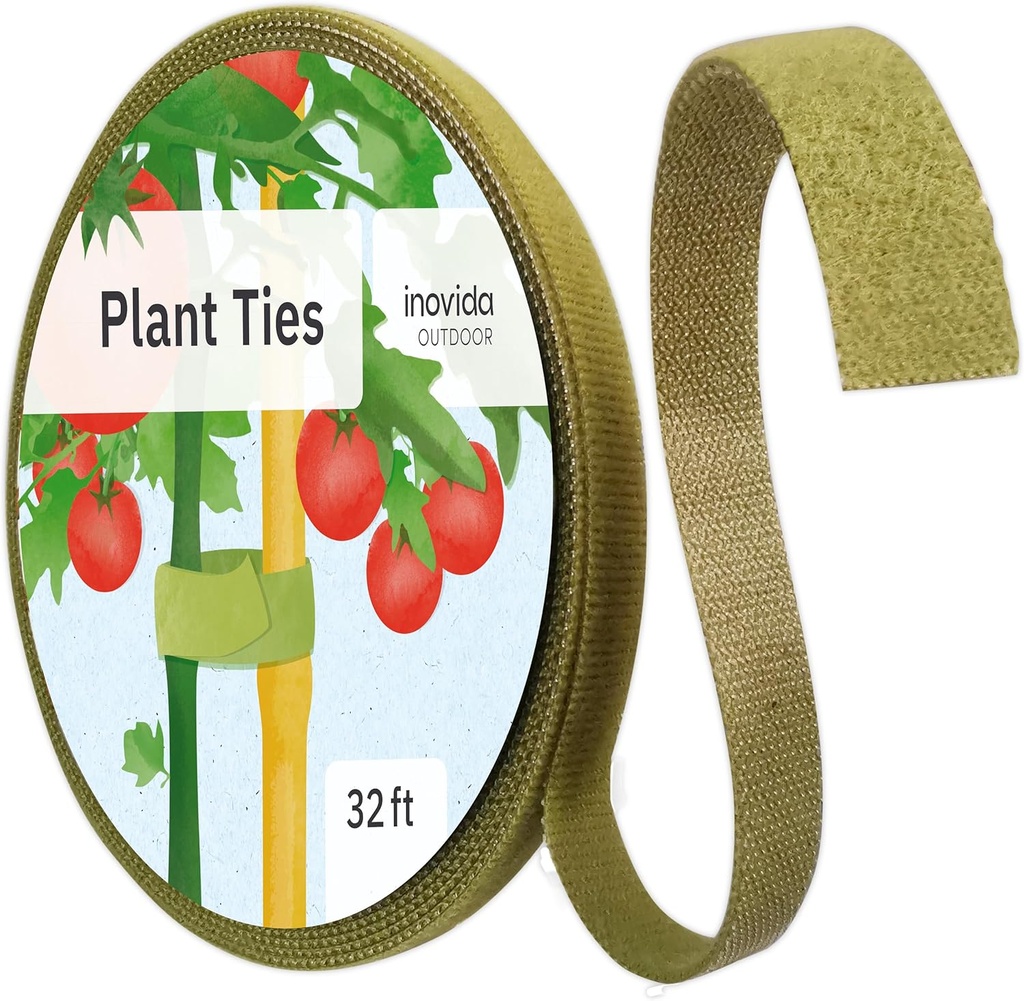 Hook & Loop Plant Ties: 32 ft Self-Adhesive, Extra-Strong Garden Tape for Weatherproof Plant Support – Reusable – Support for Climbing Plants – Indoor and Outdoor Gardening by Inovida