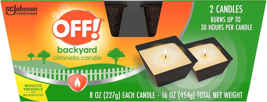 OFF! Backyard Citronella Scented Candle, Ambiance Enhancing Centerpiece, Burns for up to 25 Hours, 8 oz (Pack of 2)