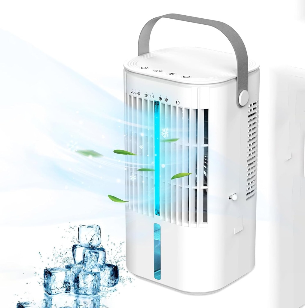 2024 Portable Air Conditioners, 4 IN 1 Air Portable Air Cooler, 900ML Evaporative Air Cooler with 90°Oscillation, 3 Wind Speed & 2 Cool Mist, LED Light, 0-8H Timer Air Cooling Fan for Bedroom (White)