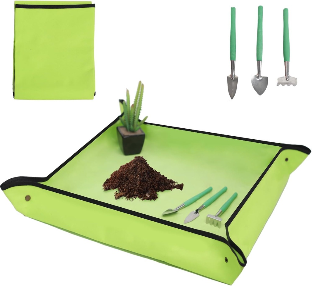 Repotting Mat for Indoor Plant Transplanting and Mess Control 29"x 29" Thickened Waterproof Potting Tray Foldable Succulent Potting Mat Portable Gardening Mat Garden Gifts for Women & Men green
