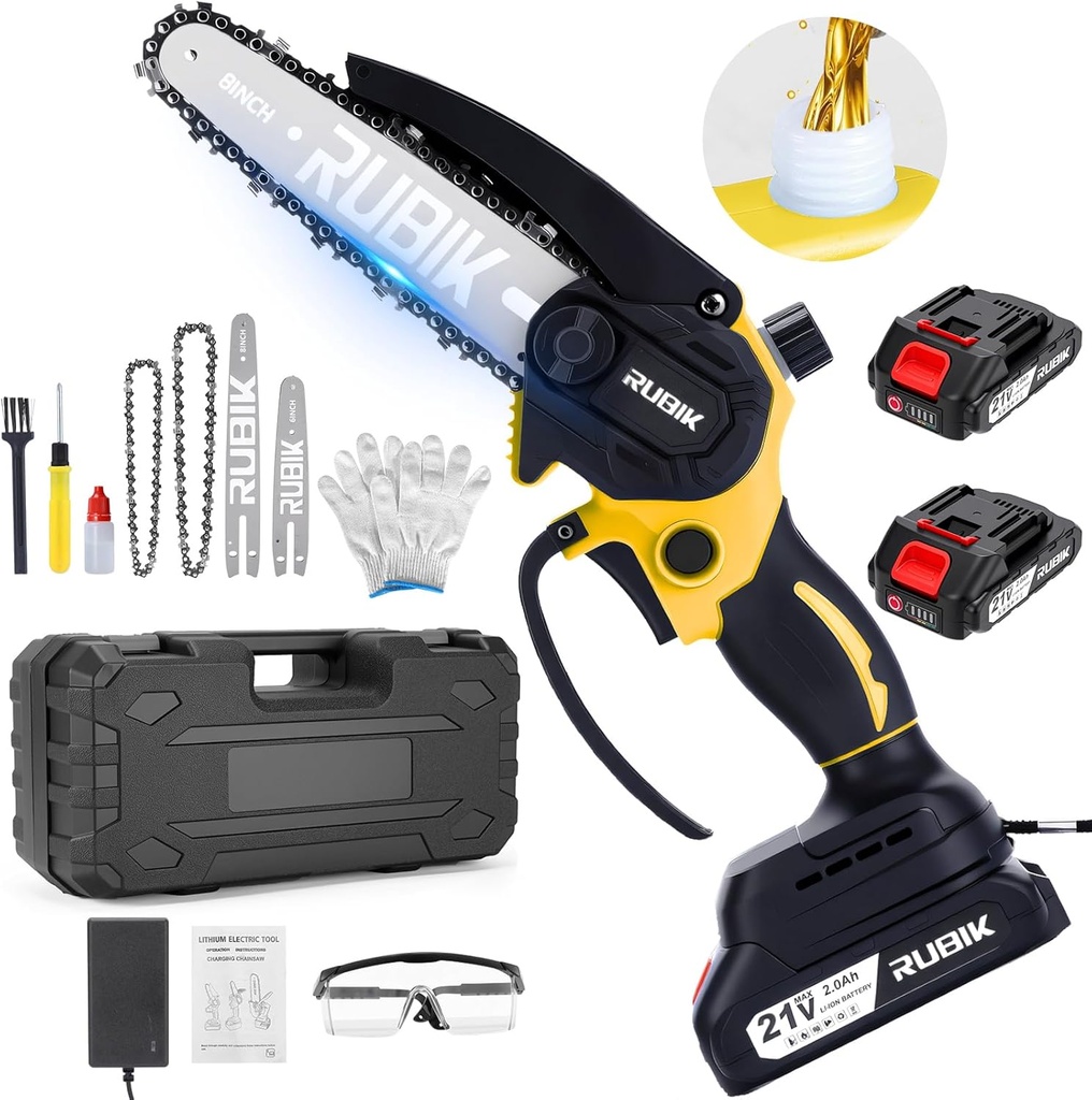 Mini Chainsaw Cordless, 8 Inch &6 Inch Electric Chain Saw,Battery Powered Handheld Chainsaw for Branch Cutting and Gardening, Brushless ChainSaw,Garden Yard Guru Tools, Gift for Men Women