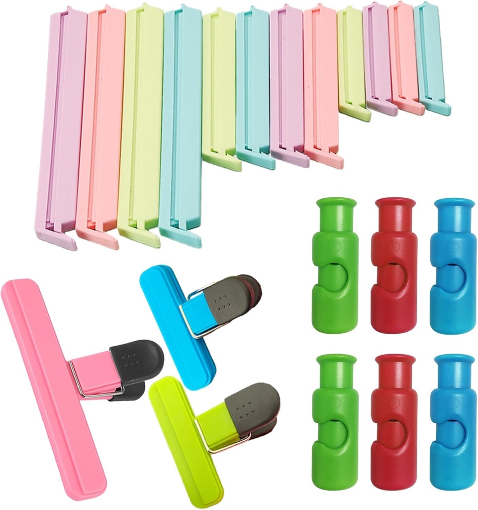 Chip Clips Bag Clips Food Clips, Plastic Bag Clips for Food Storage Chips and Other Food Bags Sealing Clamps, Squeeze and Lock Snack Bread Bag Clips, 21 Pcs 3 Styles