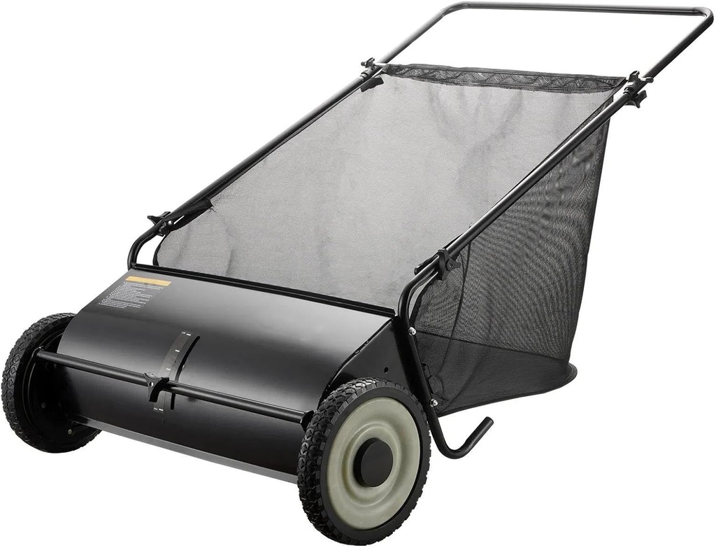 Push Lawn Sweeper, 26-inch Leaf & Grass Collector, Strong Rubber Wheels & Heavy Duty Thickened Steel Durable to Use with Large Capacity 7 ft³ Mesh Collection Bag, 4 Spinning Brushes