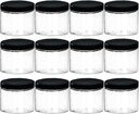18.9oz (560 ml) Empty Clear Wide Mouth Plastic Jars with Smooth Black Lids and Labels (12 Pack) – PET Containers Great for Cream,Cosmetics,Slime Storage Jars –BPA Free