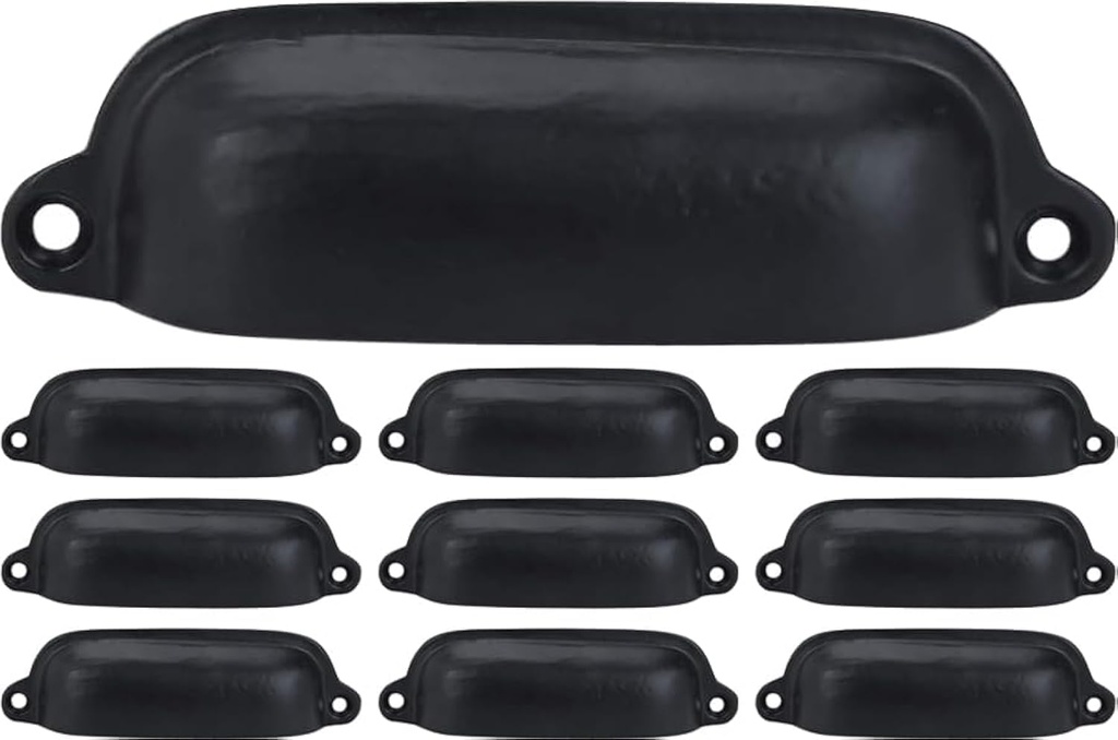 A29 Set of 10 Cast Iron Cup Drawer Pulls, 3.5 inch Drawer Pulls, Vintage Black Cabinet Handles, Cabinet Dresser Cup Kitchen Handles, Hardware, Dresser Pulls