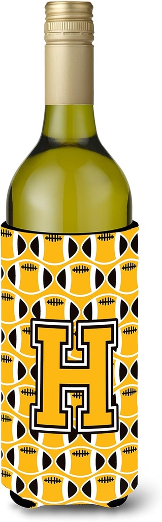 Caroline's Treasures CJ1080-HLITERK Letter H Football Black, Old Gold and White Wine Bottle Hugger Bottle Cooler Sleeve Hugger Machine Washable Collapsible Insulator Beverage Insulated Holder