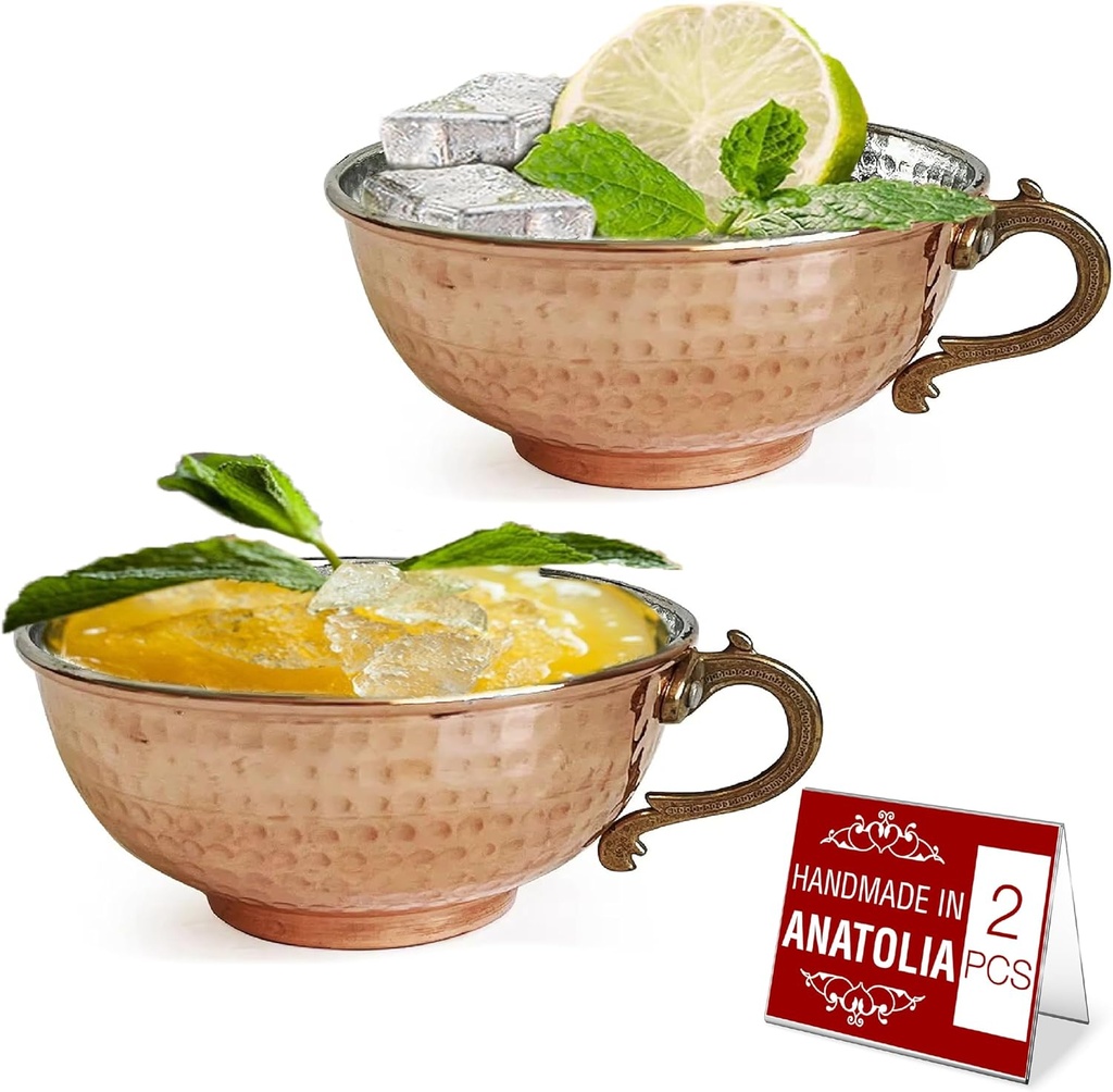 Hakan Handmade Turkish Copper Mugs, Moscow Mule Mug, Pure Copper Tumbler Drinkware, Hammered Copper Houseware, Authentic Copper Ayran Bowl