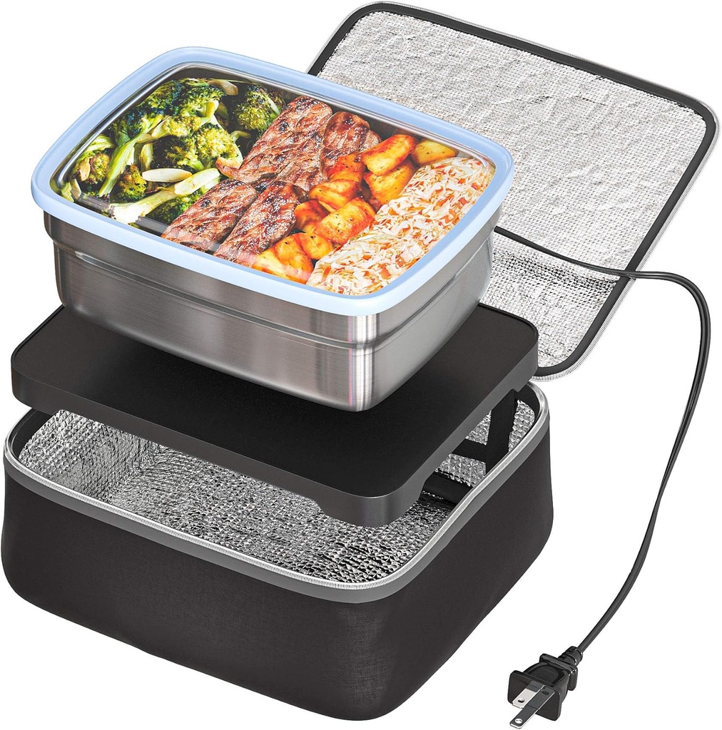 Skywin Portable Heated Lunch Box with Type A Wall Plug, Food Warmer Lunch Box, Personal Meal Reheater, No Microwave Needed, Container Included (Black)