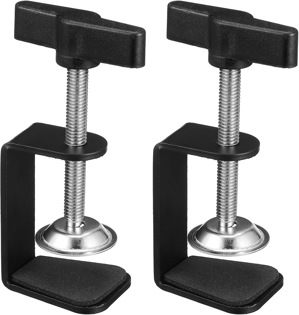 TEHAUX 2pcs C Clamps, Black Heavy Duty Desk C Clamps Base Stand Mounting Accessory for Tables Woodworking, Adjustable Work Surface Mounting Screw Clamps for Range 0.39"~2"