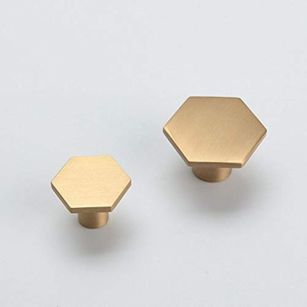 Solid Brass Hexagon Kitchen Cabinet Knobs and Pulls Gold Drawer Dresser Furniture Cupboard Door Pull Handles Hardware (M 21x34mm,4)