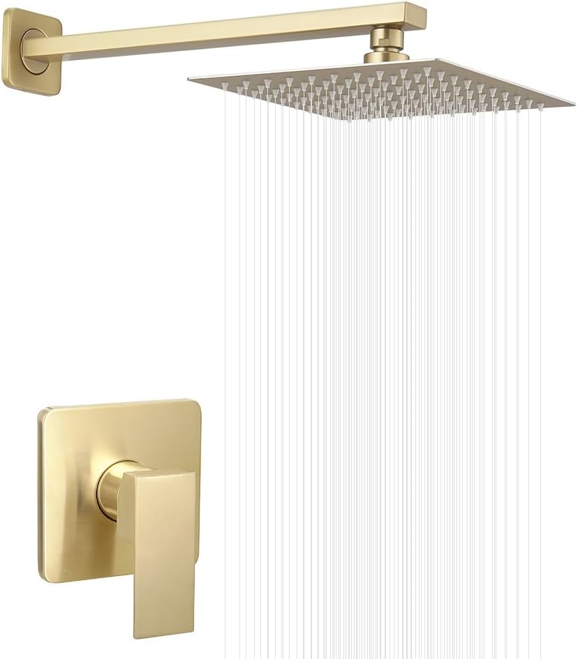 Brushed Gold Shower Faucet Set Bathroom Luxury Rainfall Shower System with Rain Shower Head Single Function Shower Trim Kit with Rough-in Valve