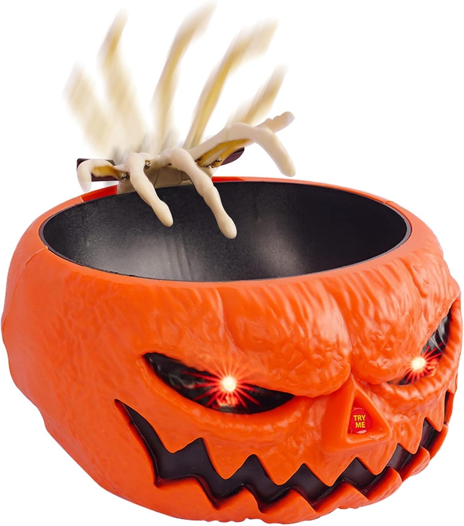FUNPENY Halloween Candy Bowl, Animated Pumpkin Candy Holder, Lighted Red Eyes and Sound Candy Dish with Motion Activated for Trick-or-Treaters Party