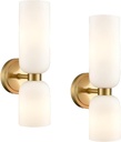 Gold Wall Sconces Mid Century Wall Light Modern Gold Wall Sconces Set of Two 2-Light Modern Wall Light Bathroom Vanity Light Milky White Glass for Bedroom Kitchen Dining Room (Gold)