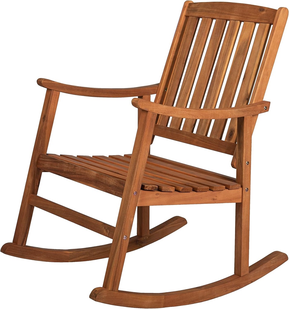 JONATHAN Y RCK102A Penny Classic Slat-Back 300-Lbs Support Acacia Wood Patio Outdoor Rocking Chair for Garden, Lawn, Backyard, Pool, Deck, Beach, Firepit, Teak