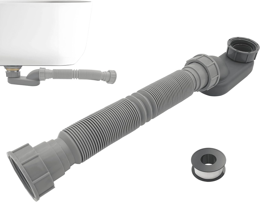 1 1/2 Inch Tub Drain Kit with Low Profile P Trap,Flexible Drain Pipe for Freestanding Tub, RV Shower, Clawfoot Tub - Low Profile Shower Drain Kit, Easy Installation